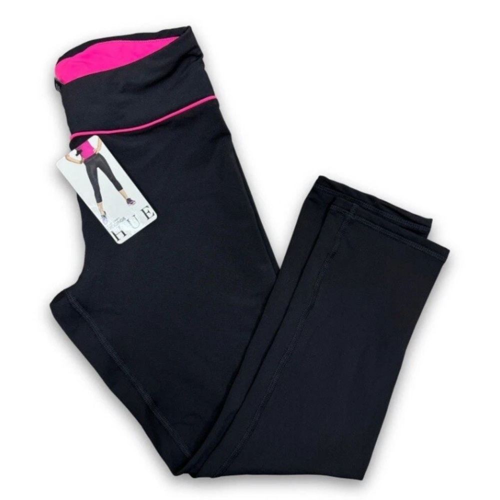 HUE Sport Capri Leggings Womens Size XS Black Pink Poly Blend NWT